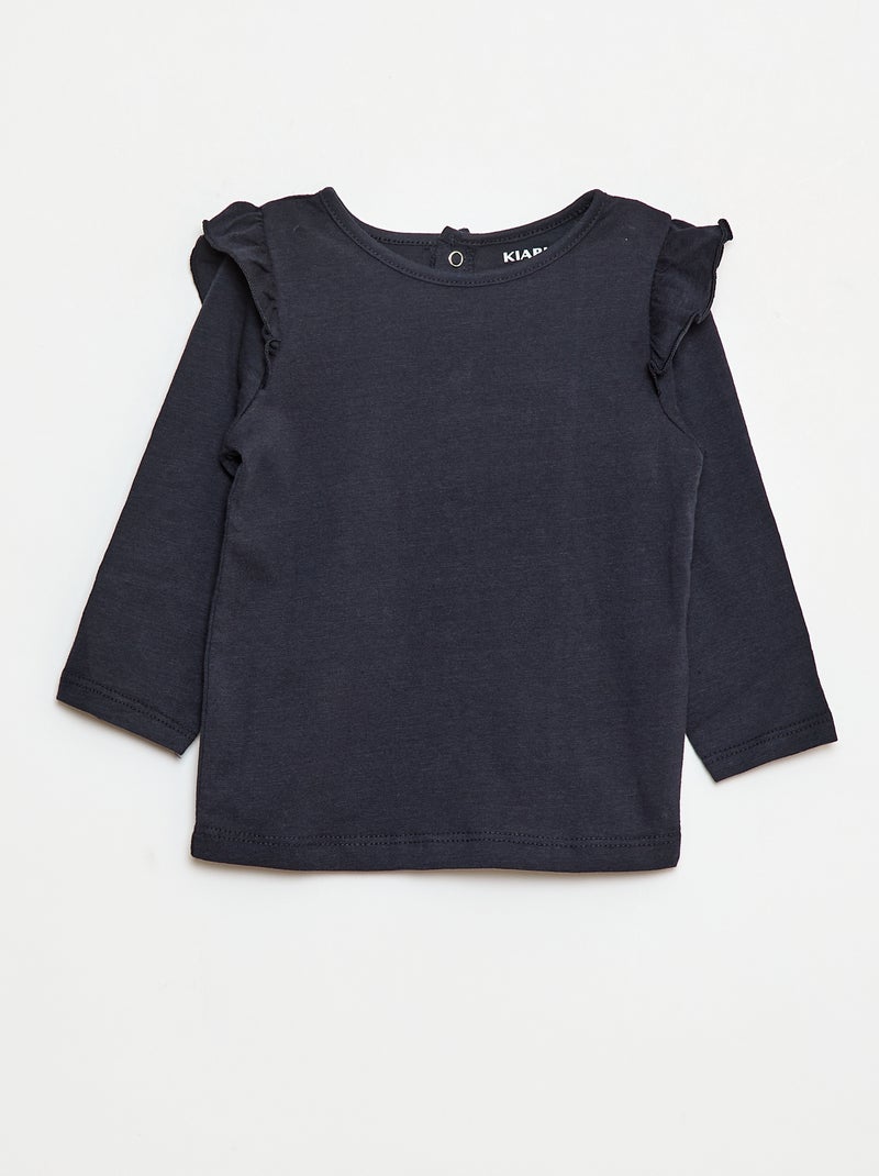 T-shirt manches longues avec emmanchures volantées et motif Bleu - Kiabi