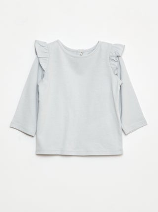 T-shirt manches longues avec emmanchures volantées et motif
