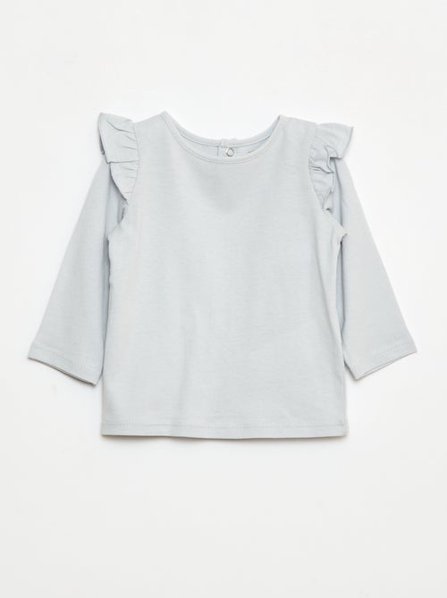 T-shirt manches longues avec emmanchures volantées et motif - Kiabi