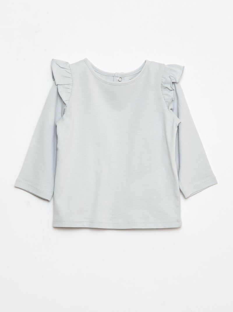 T-shirt manches longues avec emmanchures volantées et motif Gris - Kiabi