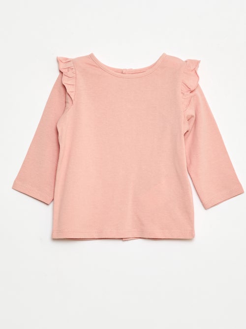 T-shirt manches longues avec emmanchures volantées et motif - Kiabi
