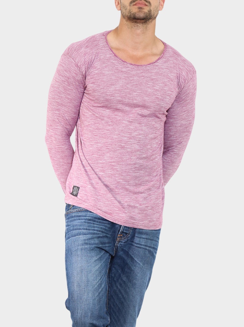 T-shirt manches longues avec fines rayures Bordeaux - Kiabi