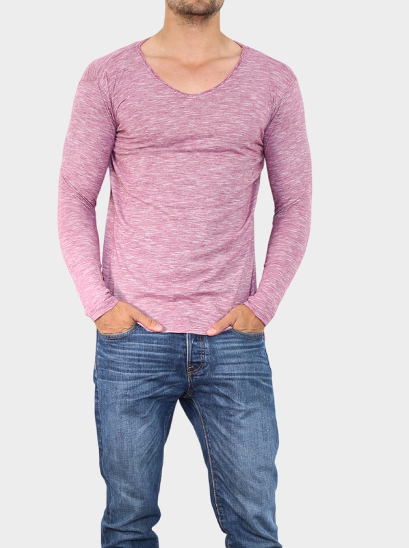 T-shirt manches longues avec fines rayures Bordeaux - Kiabi