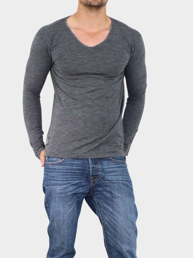 T-shirt manches longues avec fines rayures Noir - Kiabi