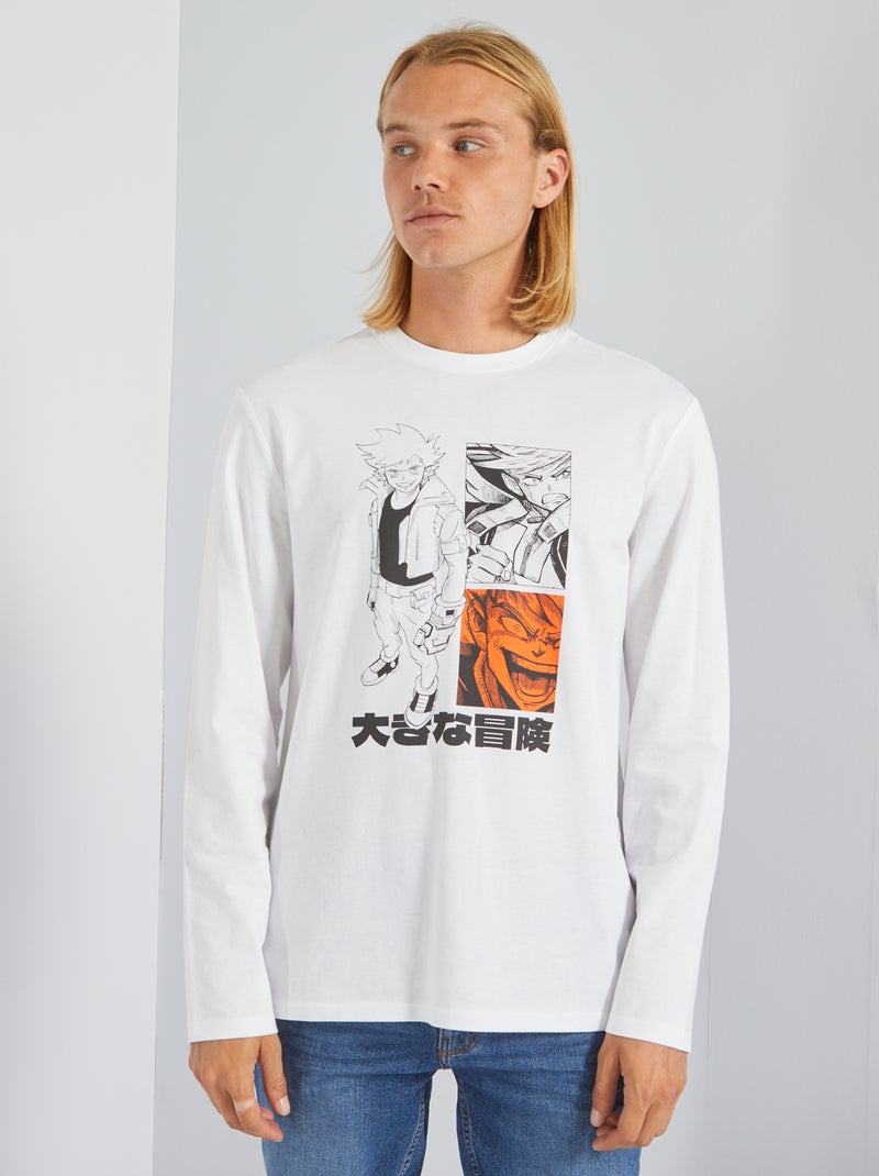 T-shirt manches longues avec imprimé Blanc - Kiabi