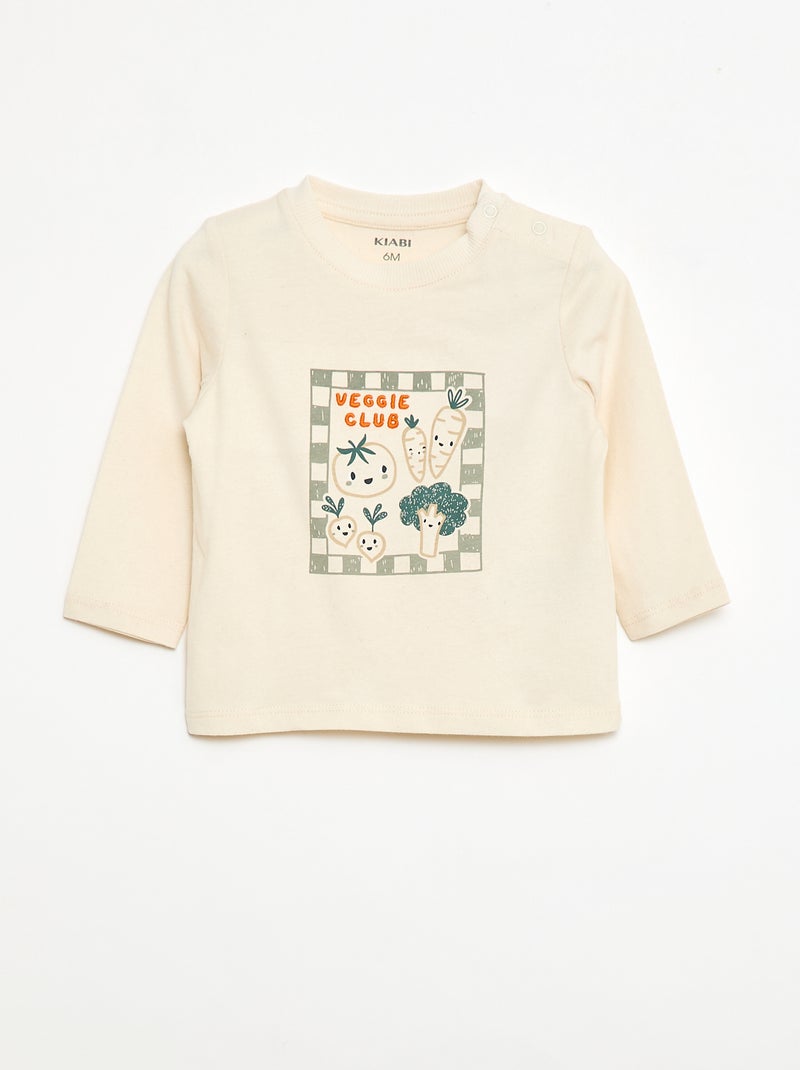 T-shirt manches longues avec imprimé et broderie Blanc - Kiabi
