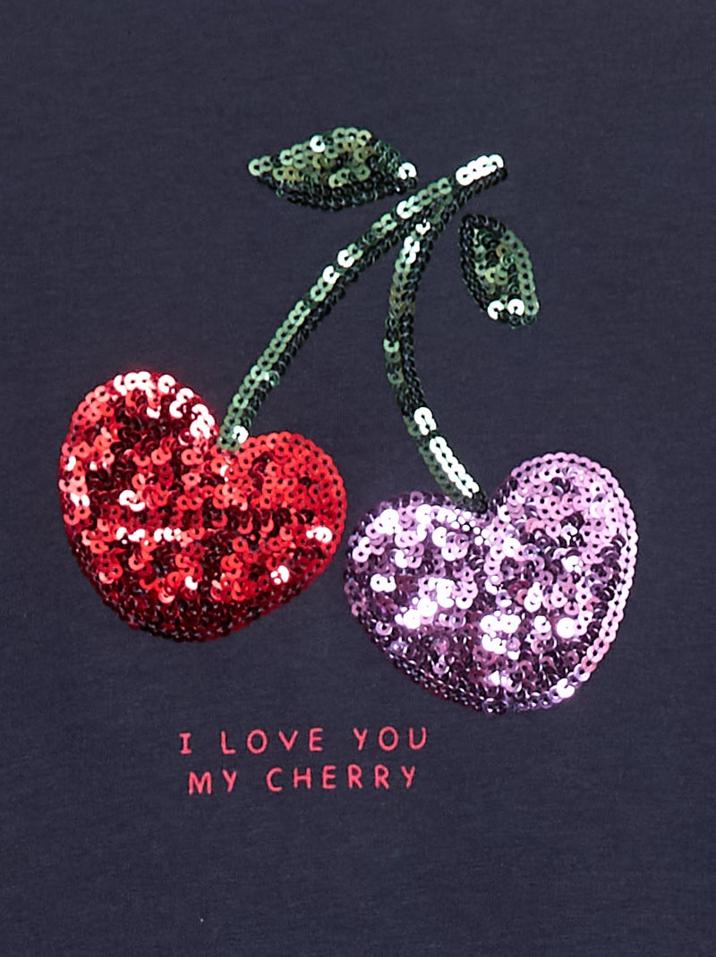 T-shirt manches longues avec sequins Bleu marine - Kiabi
