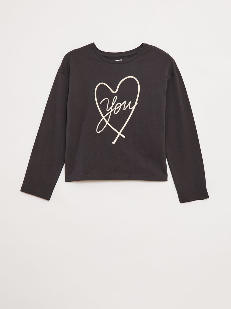 T-shirt manches longues avec sequins Gris - Kiabi