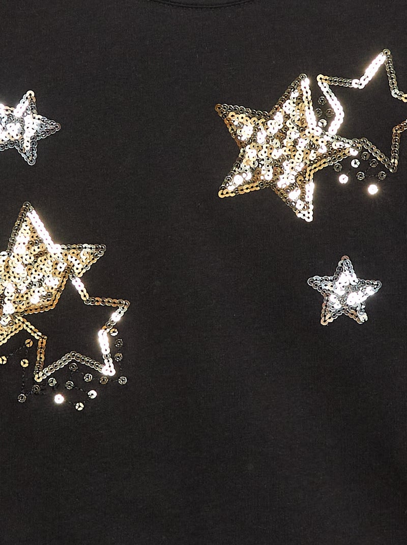 T-shirt manches longues avec sequins Noir - Kiabi