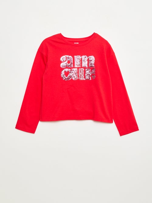 T-shirt manches longues avec sequins - Kiabi
