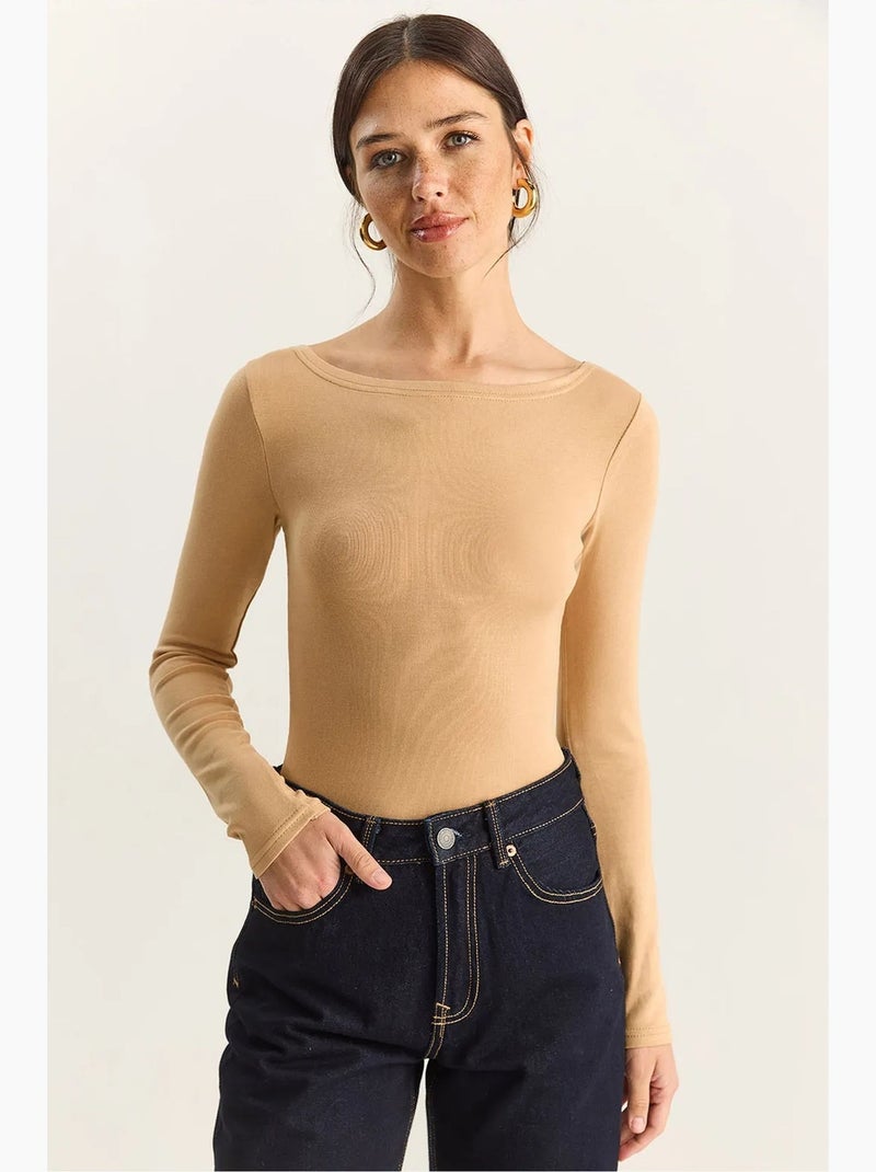 T-shirt manches longues basique ajusté lucci Beige argile - Kiabi