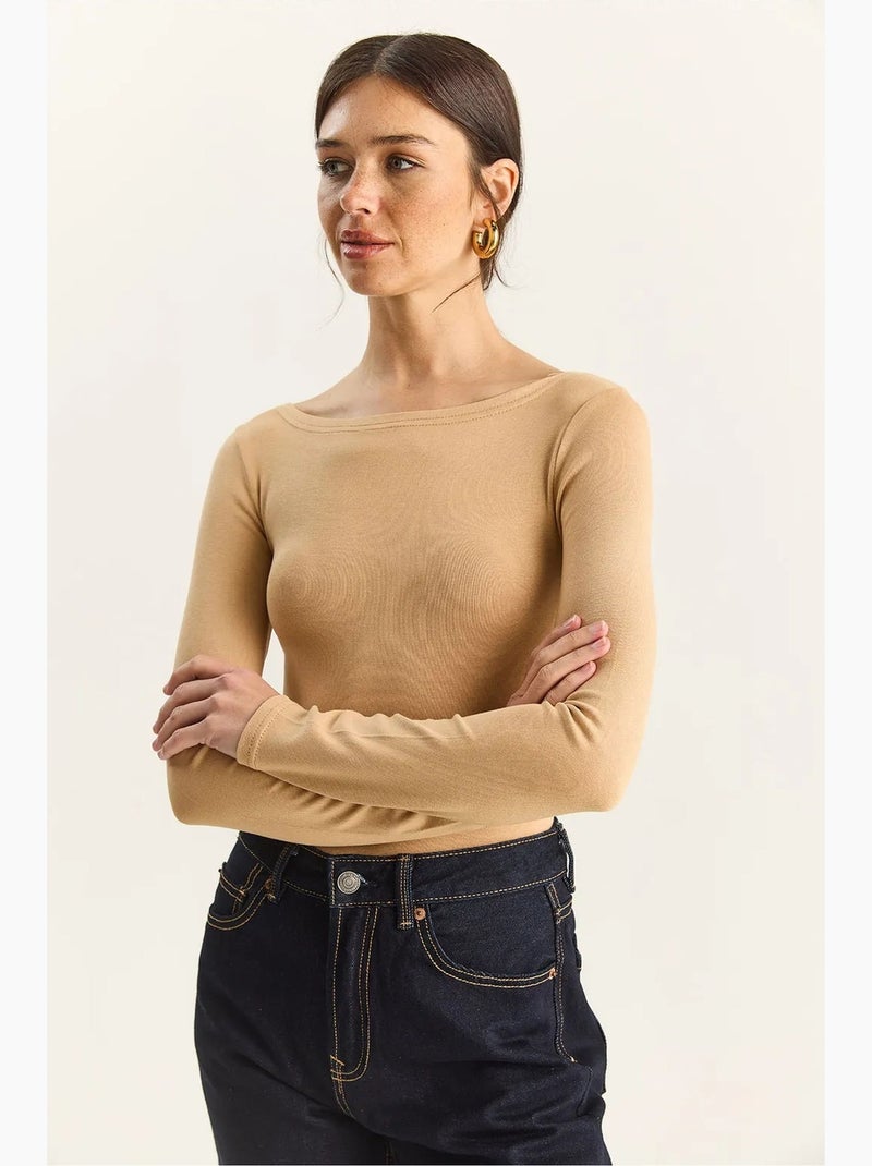 T-shirt manches longues basique ajusté lucci Beige argile - Kiabi
