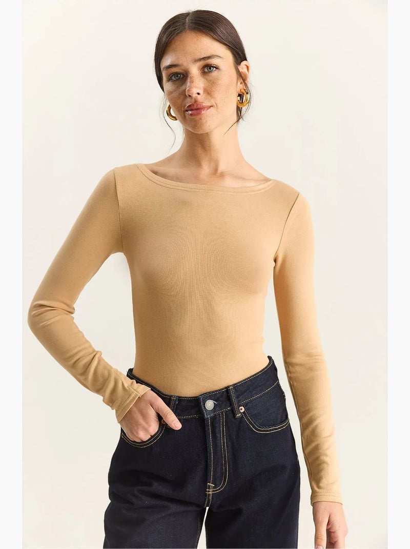 T-shirt manches longues basique ajusté lucci Beige argile - Kiabi