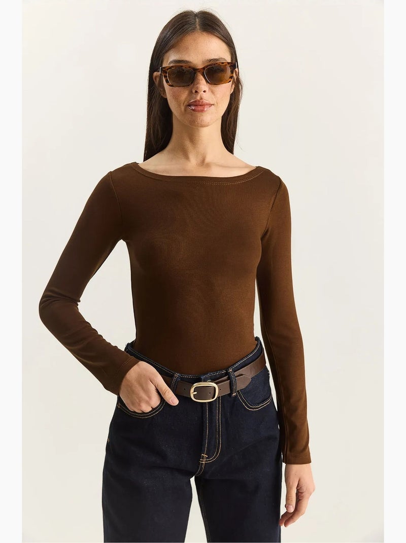 T-shirt manches longues basique ajusté lucci Marron chocolat - Kiabi