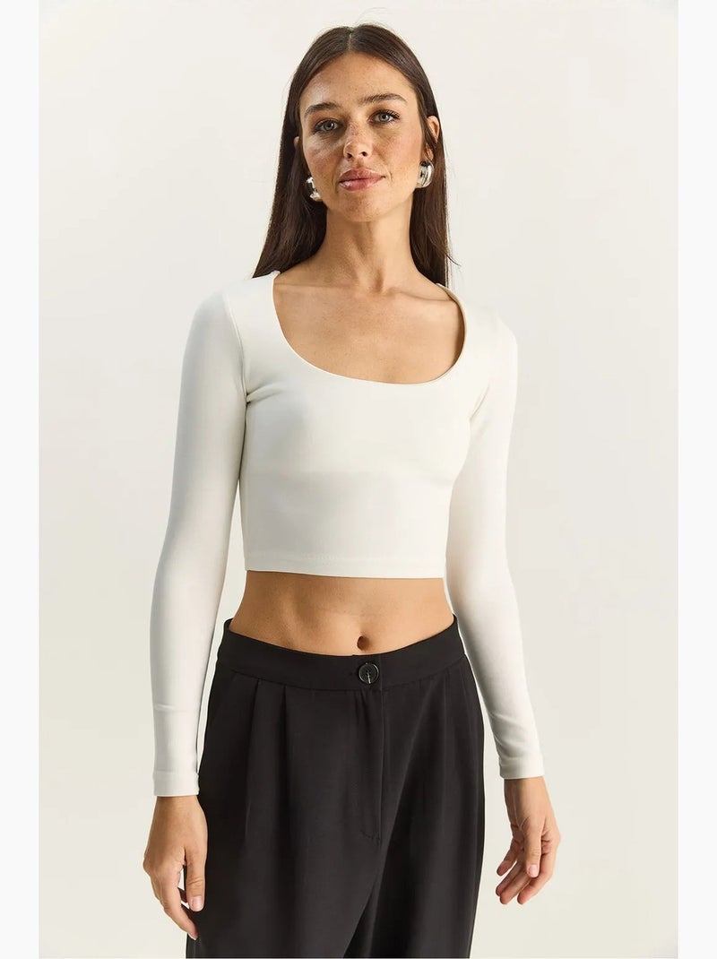 T-shirt manches longues basique court lucci Blanc - Kiabi