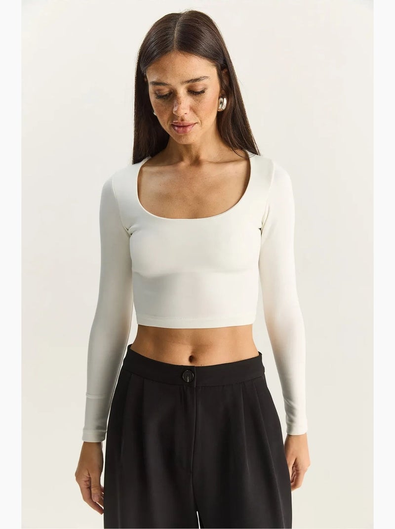 T-shirt manches longues basique court lucci Blanc - Kiabi