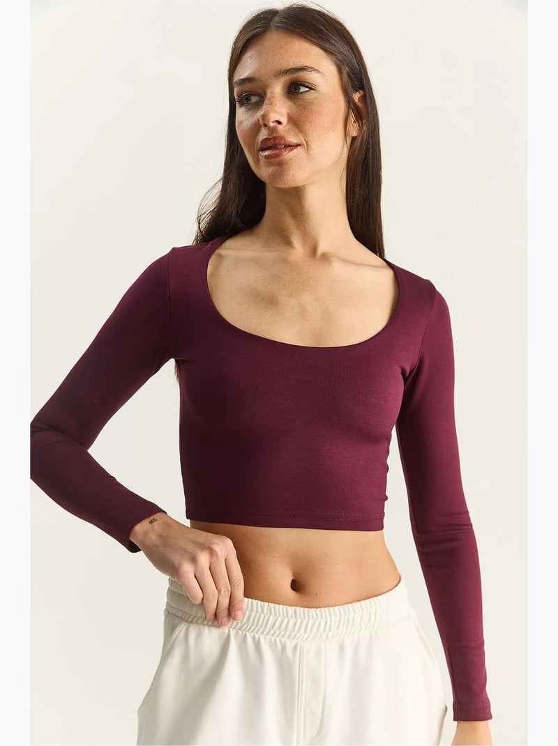 T-shirt manches longues basique court lucci Mauve - Kiabi
