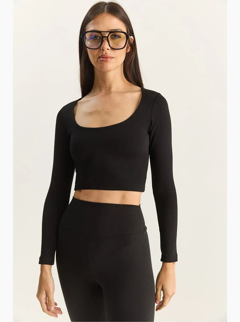 T-shirt manches longues basique court lucci Noir - Kiabi