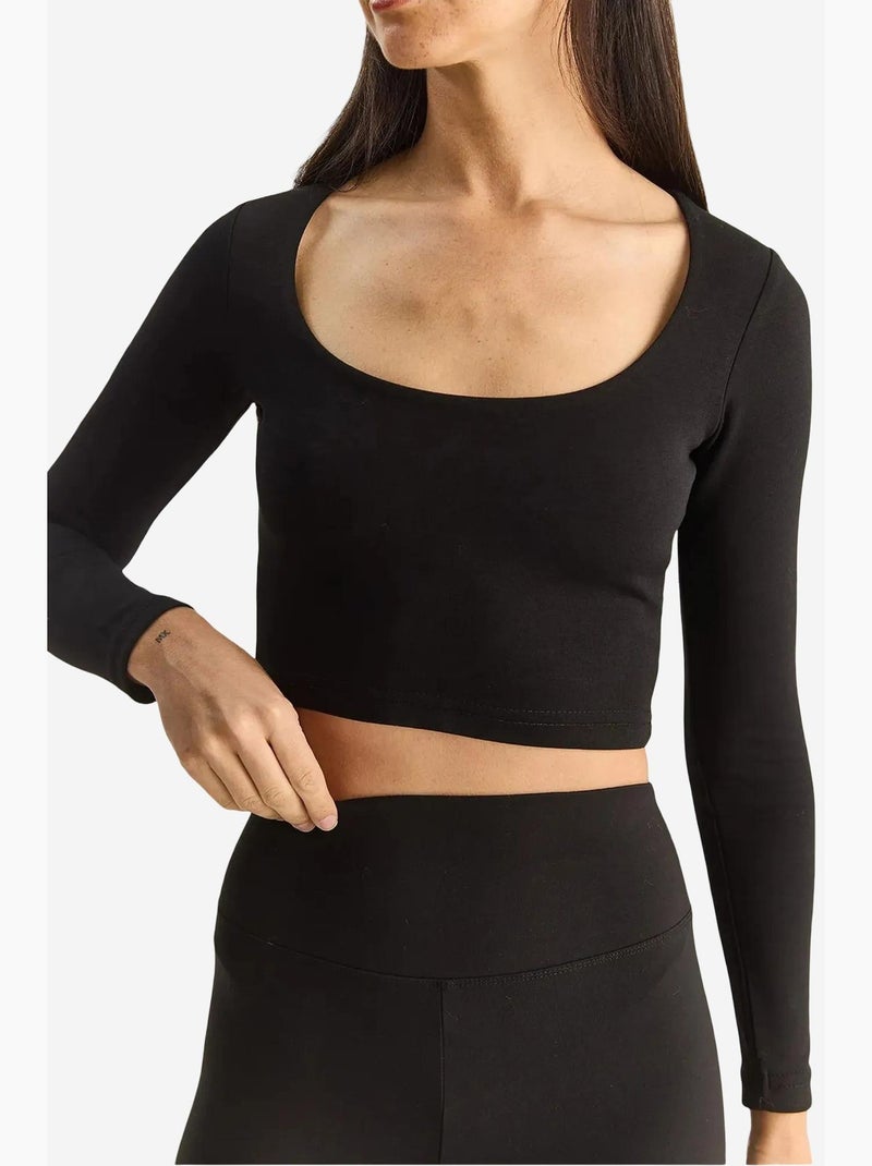 T-shirt manches longues basique court lucci Noir - Kiabi