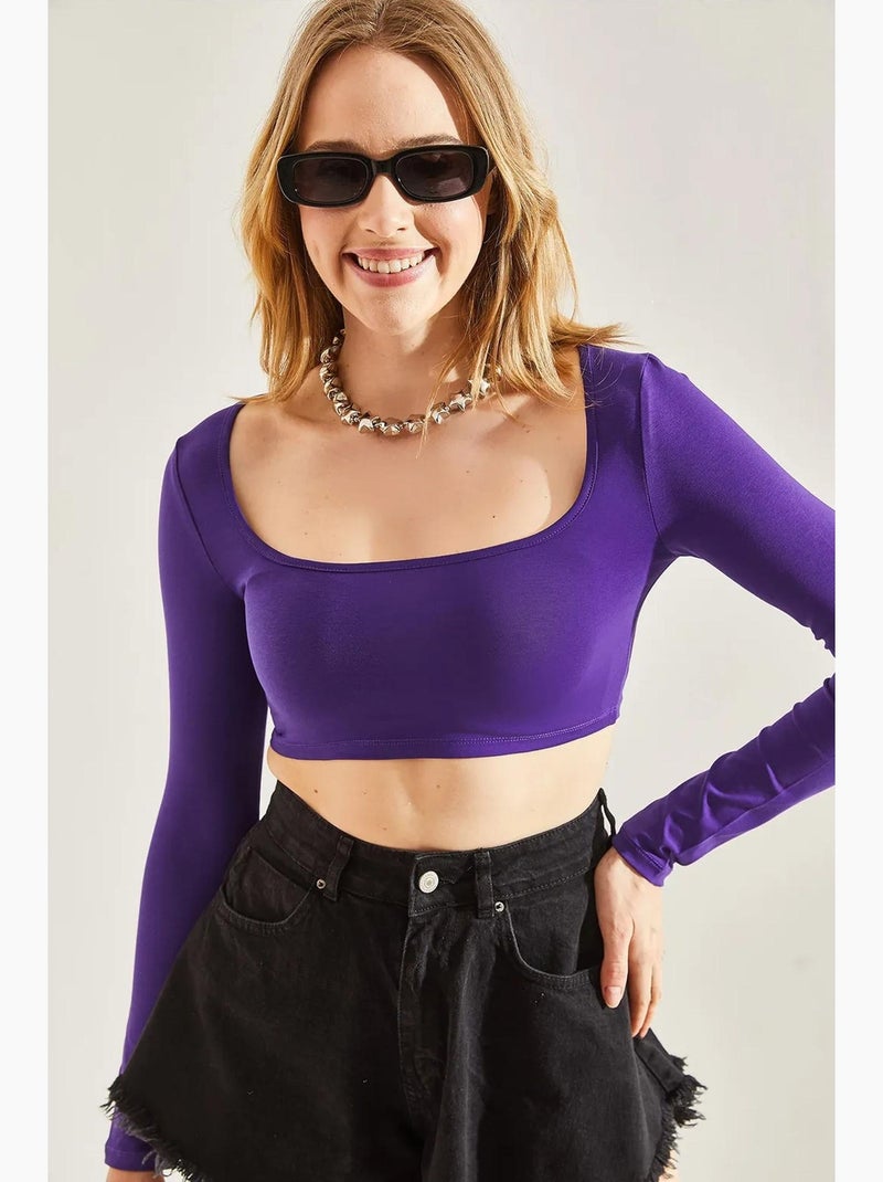 T-shirt manches longues basique court lucci Violet aubergine - Kiabi