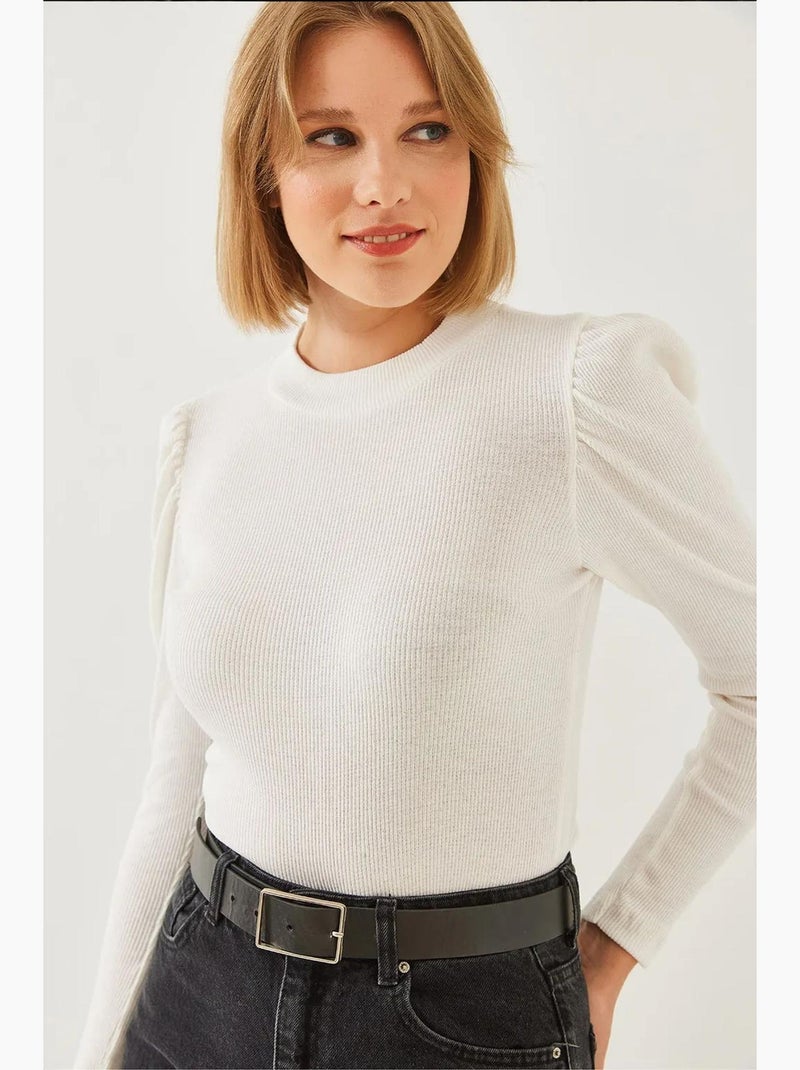 T-shirt manches longues basique drapé lucci Blanc - Kiabi
