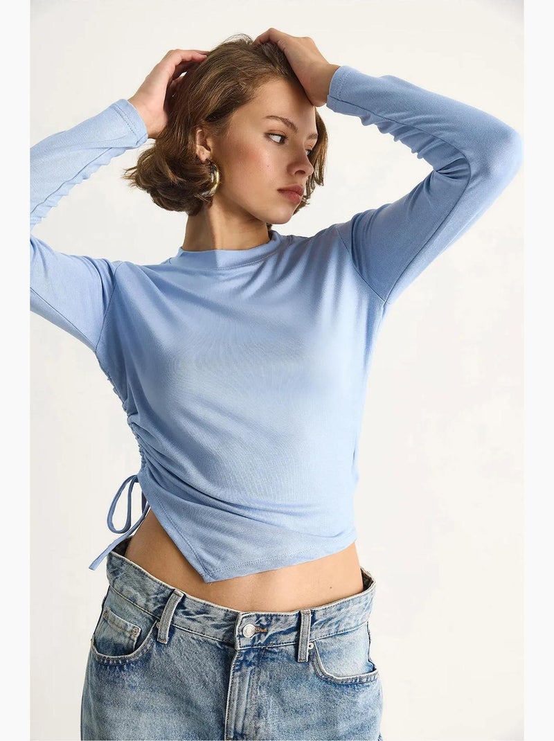 T-shirt manches longues basique ourlet asymétrique lucci Bleu ciel - Kiabi