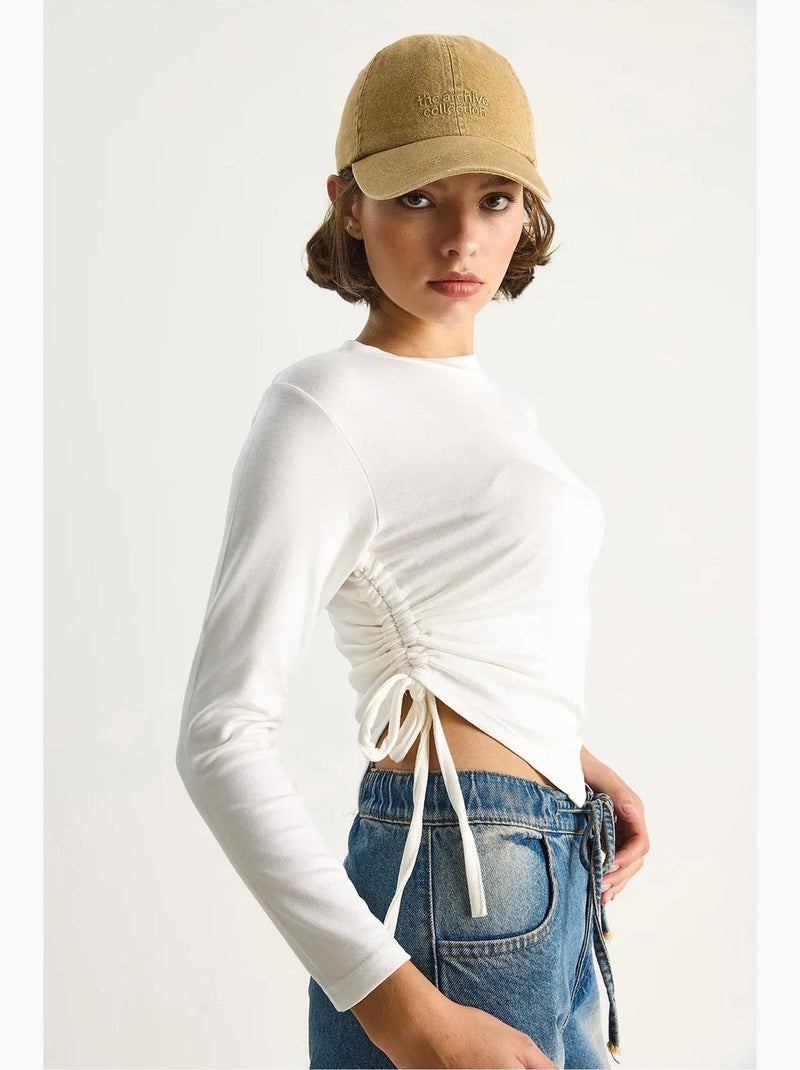 T-shirt manches longues basique ourlet asymétrique lucci Ivoire - Kiabi