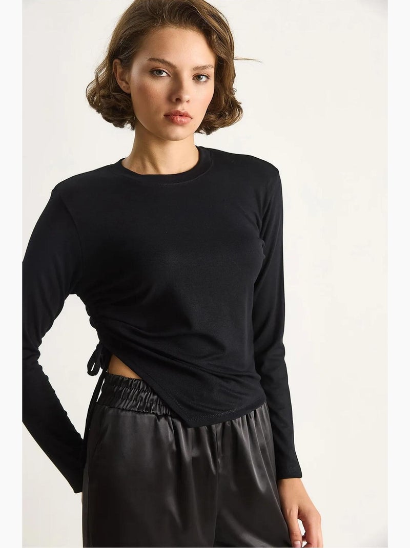 T-shirt manches longues basique ourlet asymétrique lucci Noir - Kiabi