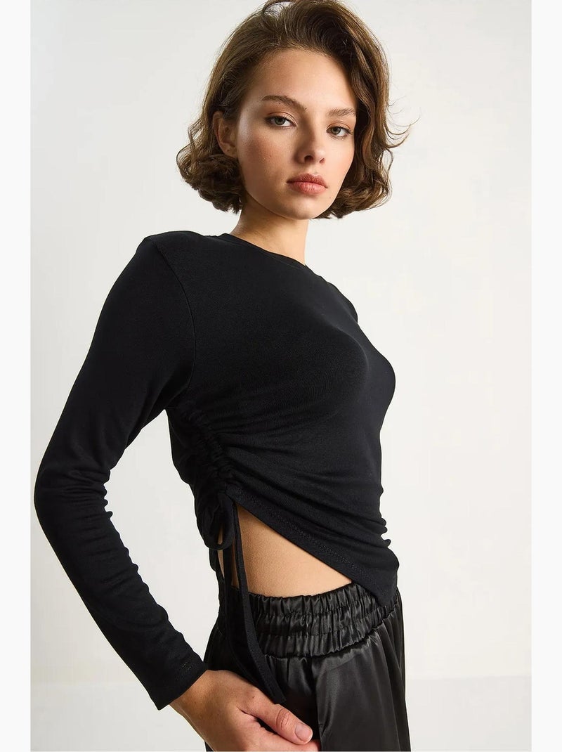 T-shirt manches longues basique ourlet asymétrique lucci Noir - Kiabi