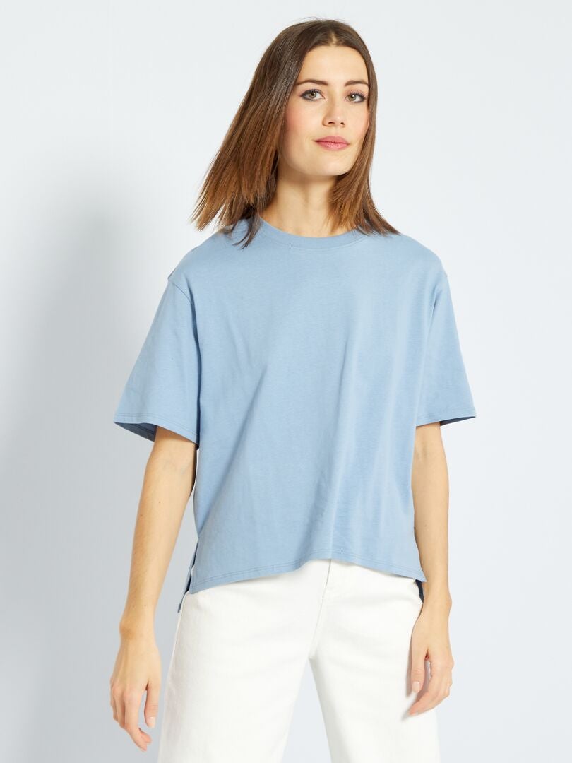 T-shirt manches longues bleu denim - Kiabi