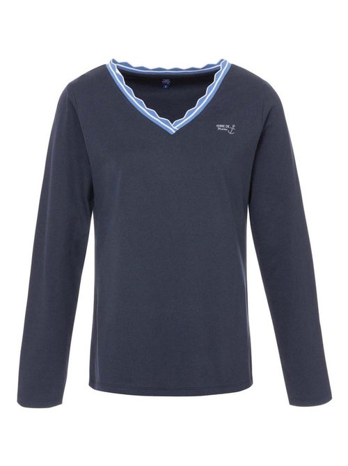 T-shirt manches longues bleu marine Femme - Terre de Marins - Kiabi