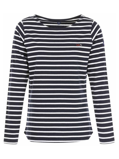 T-shirt manches longues bleu marine rayé blanc Femme - Terre de Marins - Kiabi
