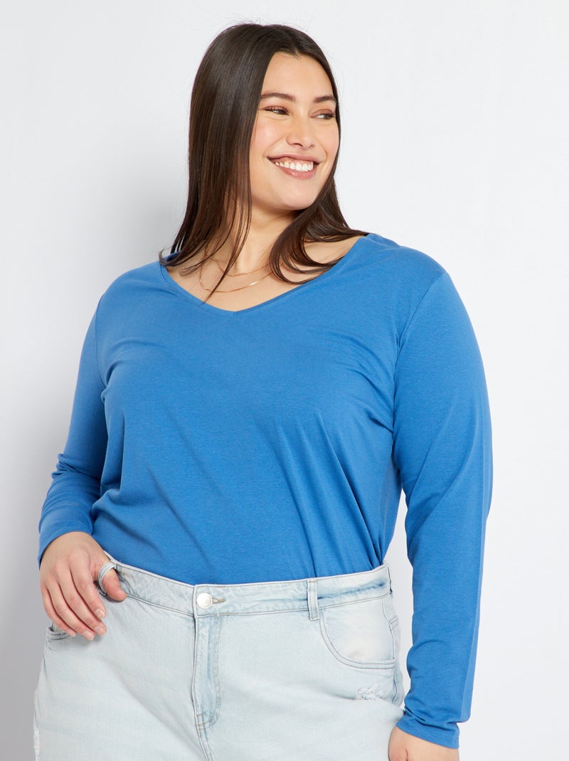 T-shirt manches longues bleu - Kiabi