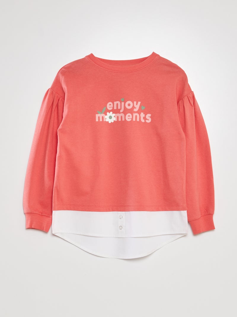 T-shirt manches longues bouffantes Rose - Kiabi