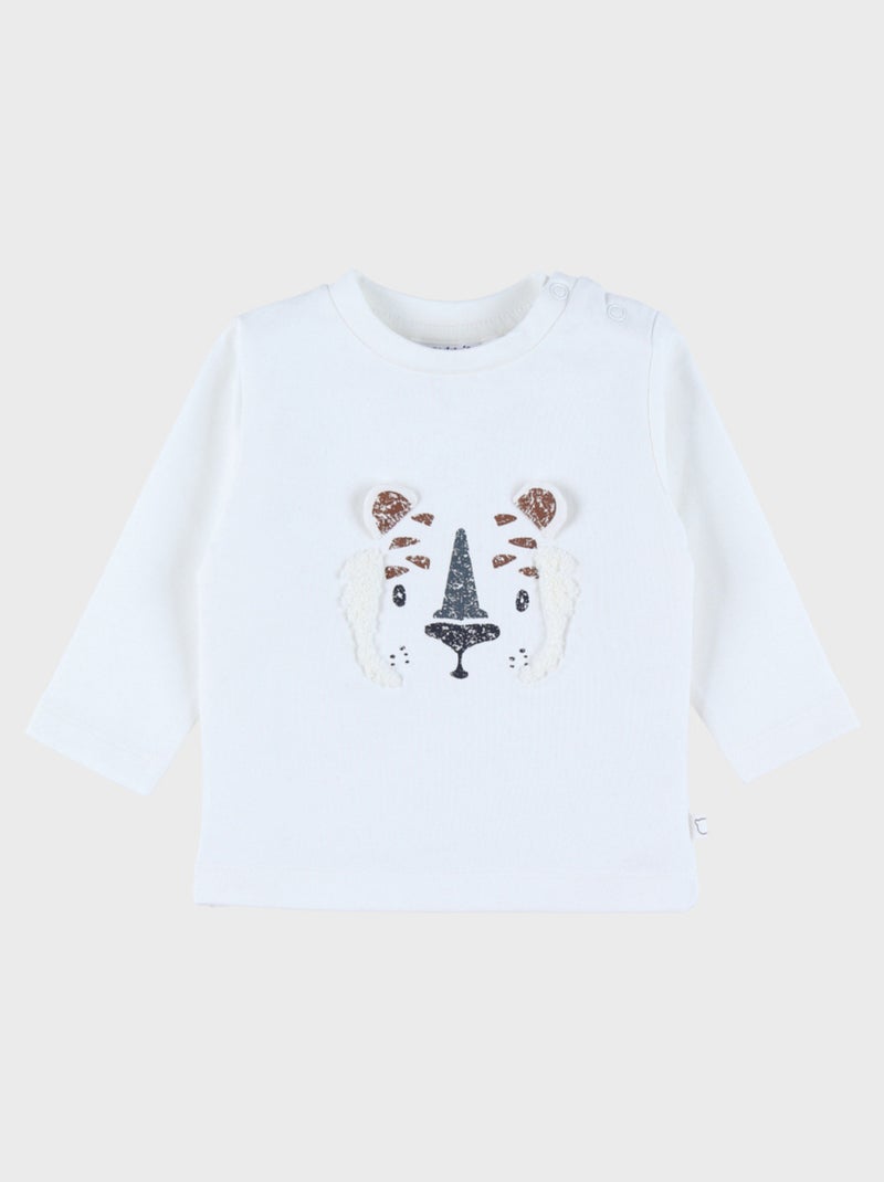 T-shirt manches longues brodé en coton Noukie's Blanc - Kiabi