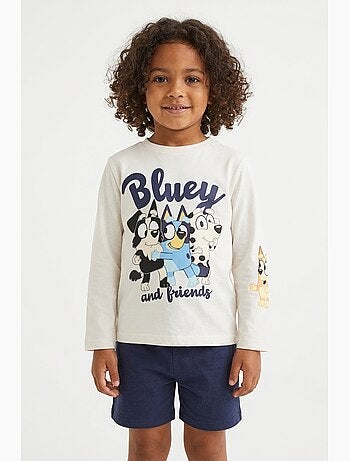 T-shirt manches longues cassé garçon bluey - licence officielle