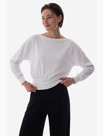 T-shirt manches longues col bateau détail taille en modal penti