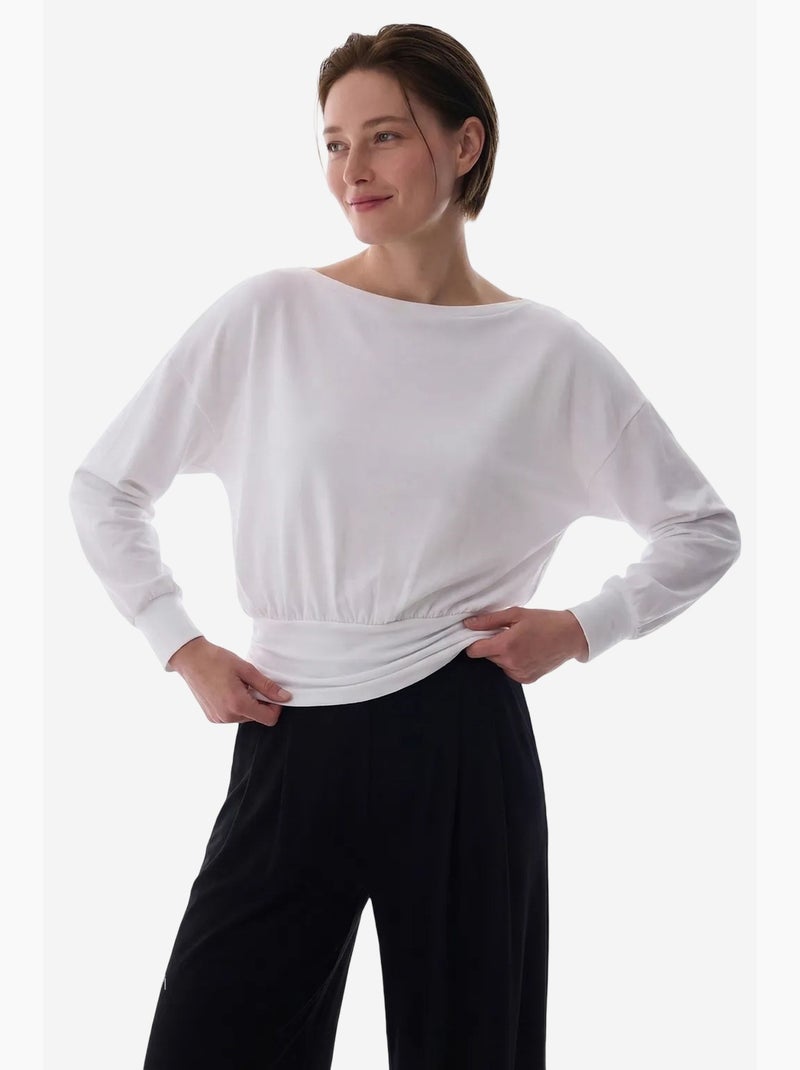 T-shirt manches longues col bateau détail taille en modal penti Blanc - Kiabi
