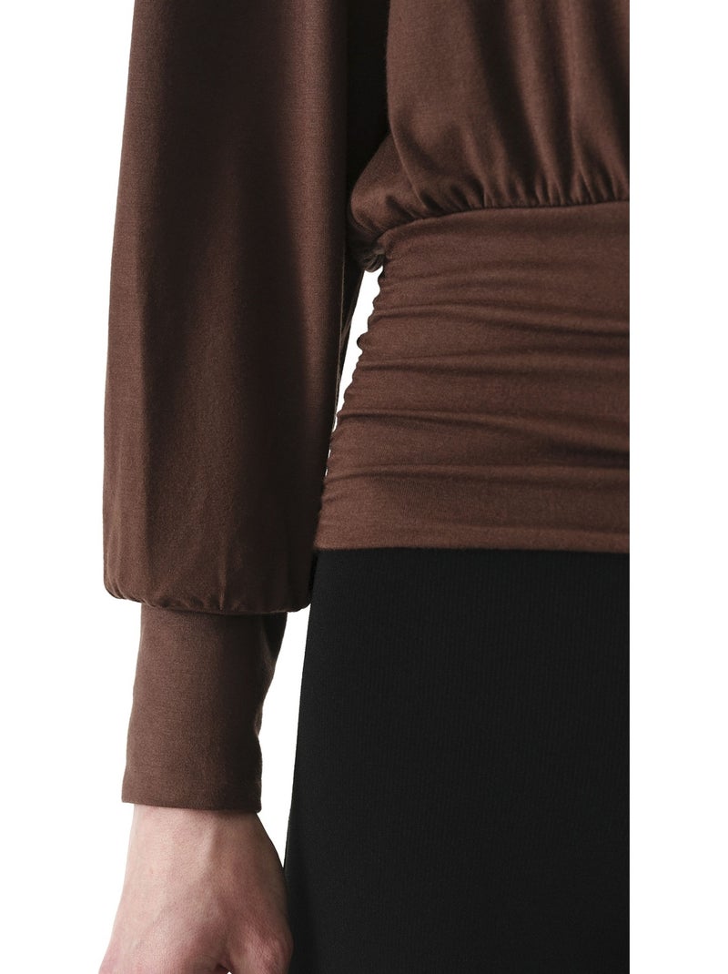 T-shirt manches longues col bateau détail taille en modal penti Marron - Kiabi