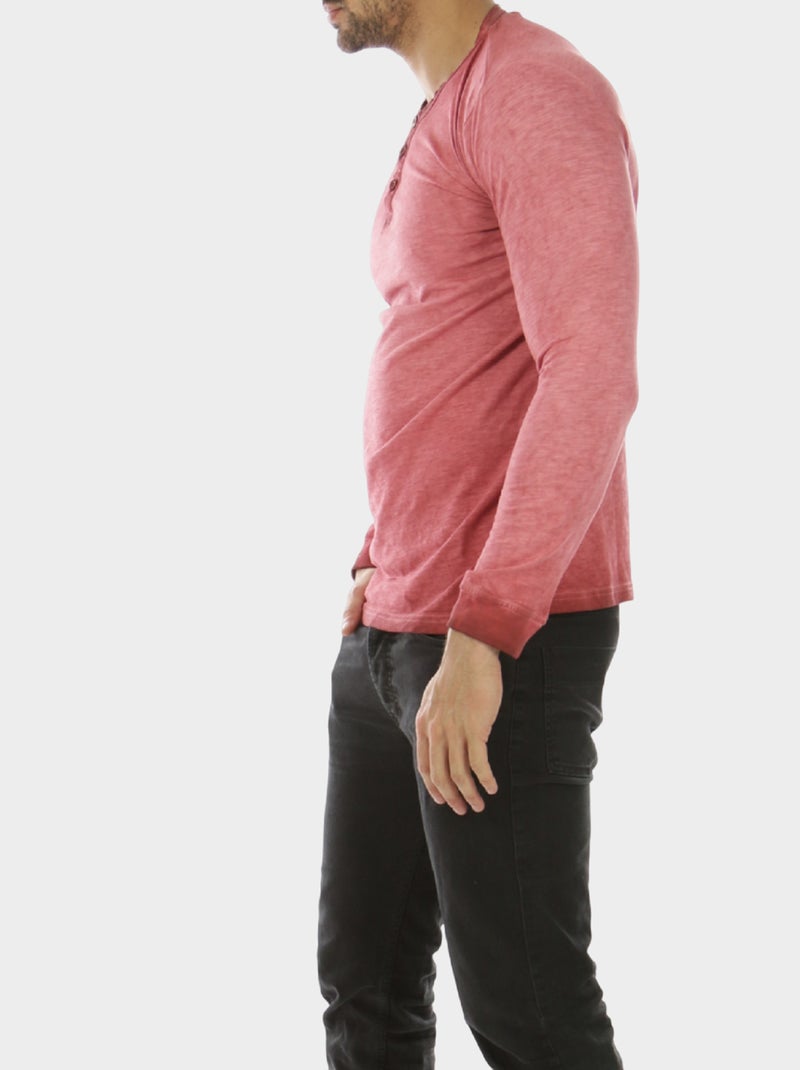 T-shirt manches longues col boutonné Bordeaux - Kiabi