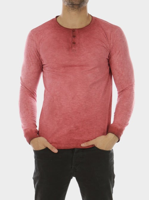 T-shirt manches longues col boutonné - Kiabi