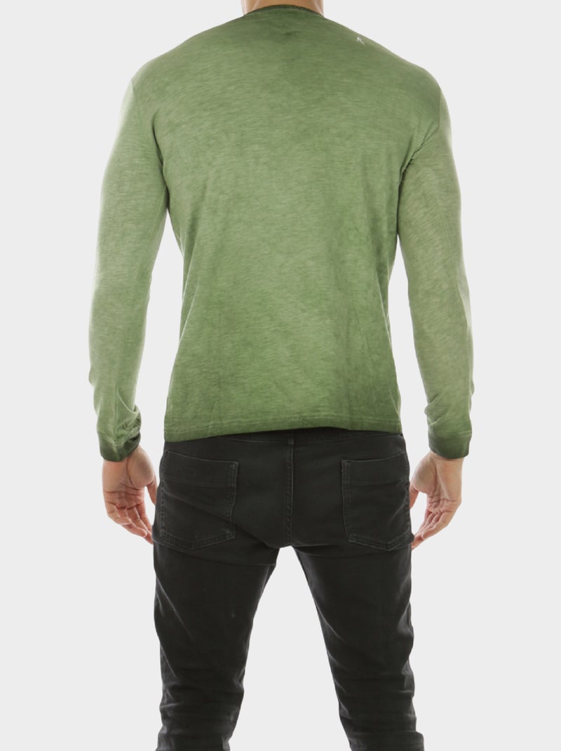 T-shirt manches longues col boutonné Kaki - Kiabi