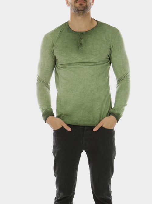 T-shirt manches longues col boutonné - Kiabi