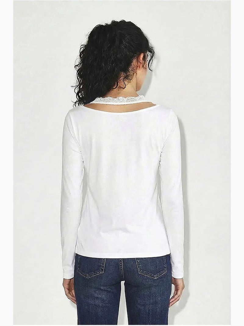 T-shirt manches longues col carré ajusté lucci Blanc - Kiabi