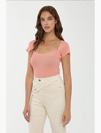 T-shirt manches longues col carré en maille hiccup