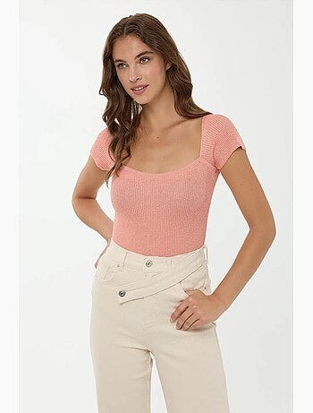 T-shirt manches longues col carré en maille hiccup