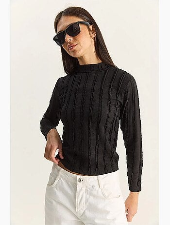 T-shirt manches longues col montant coton lucci