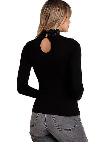 T-shirt manches longues col montant dentelle Puntilla
