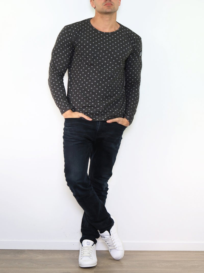 T-shirt manches longues col rond à motif Noir - Kiabi