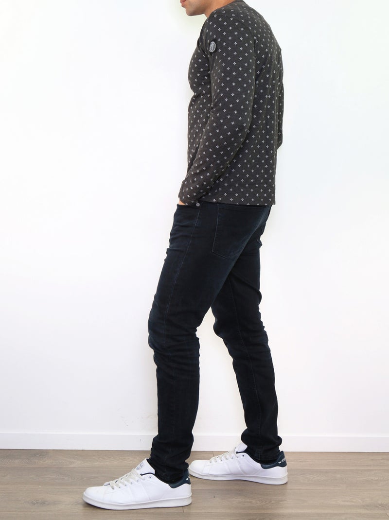 T-shirt manches longues col rond à motif Noir - Kiabi